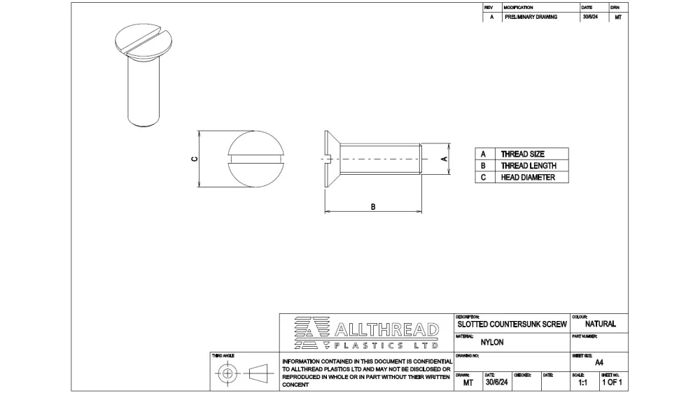 Nylon Glass Filled Flat Countersunk Screws