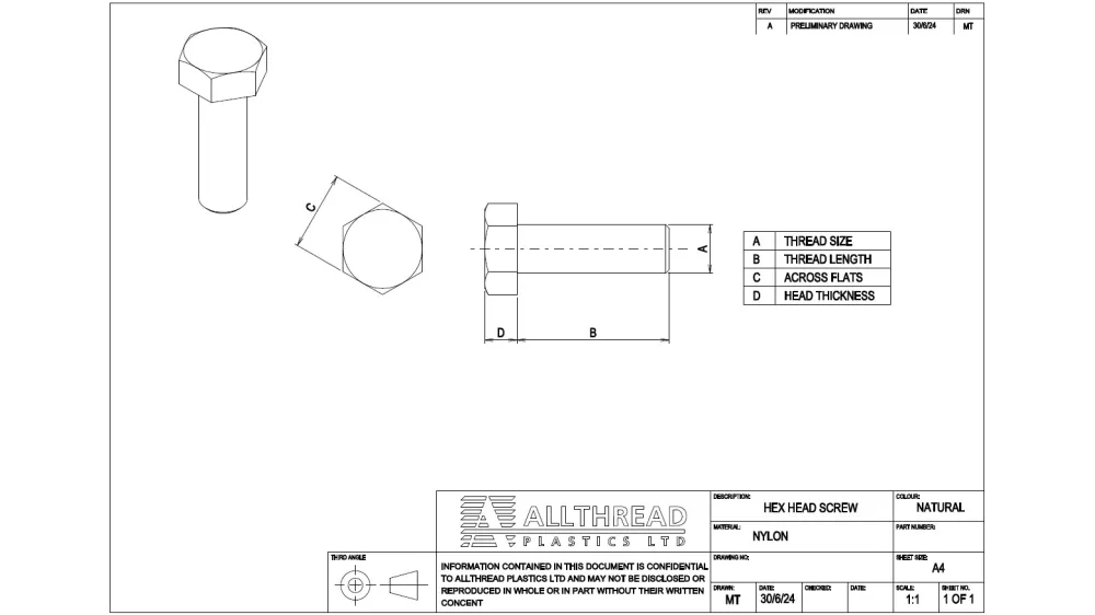 Nylon Hex Head Screws