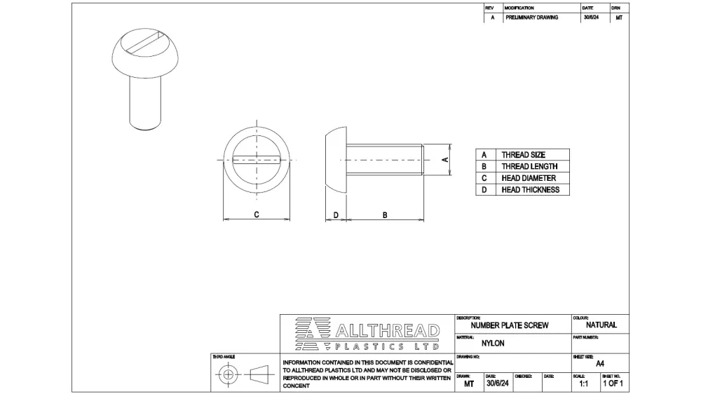 Nylon Number Plate Screws