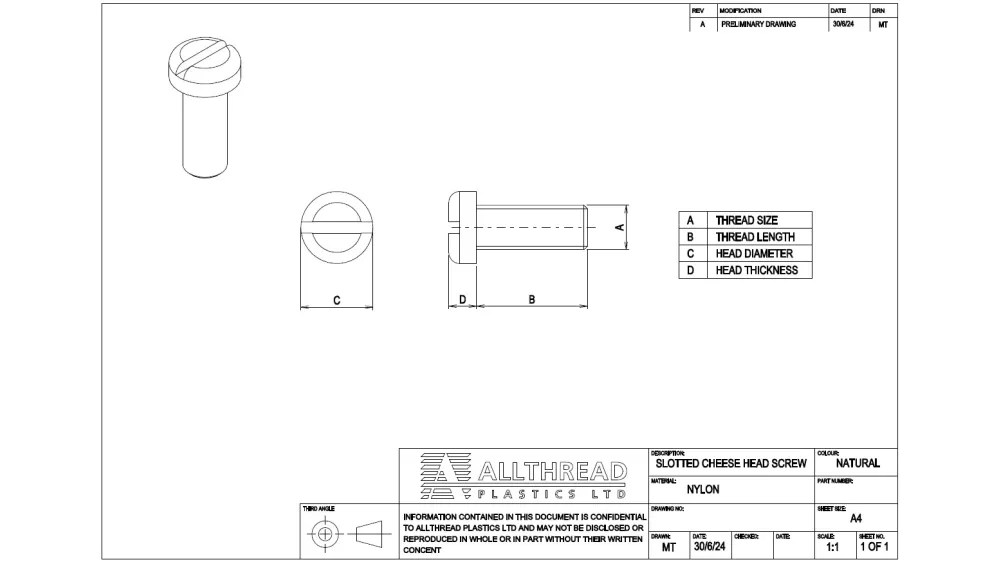 Polypropylene Cheese Head Screws