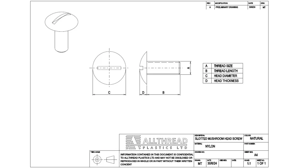 Polypropylene Mushroom Head Screws