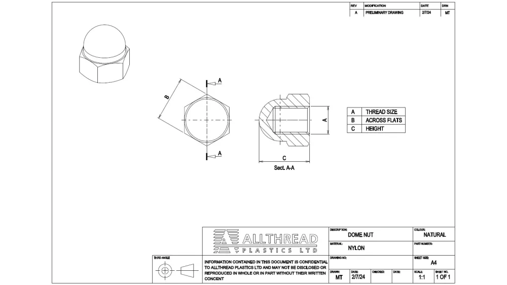 Polypropylene Dome Nuts