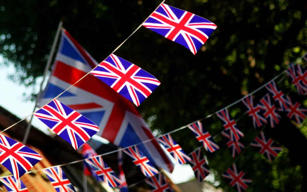 Union flags bunting at street party