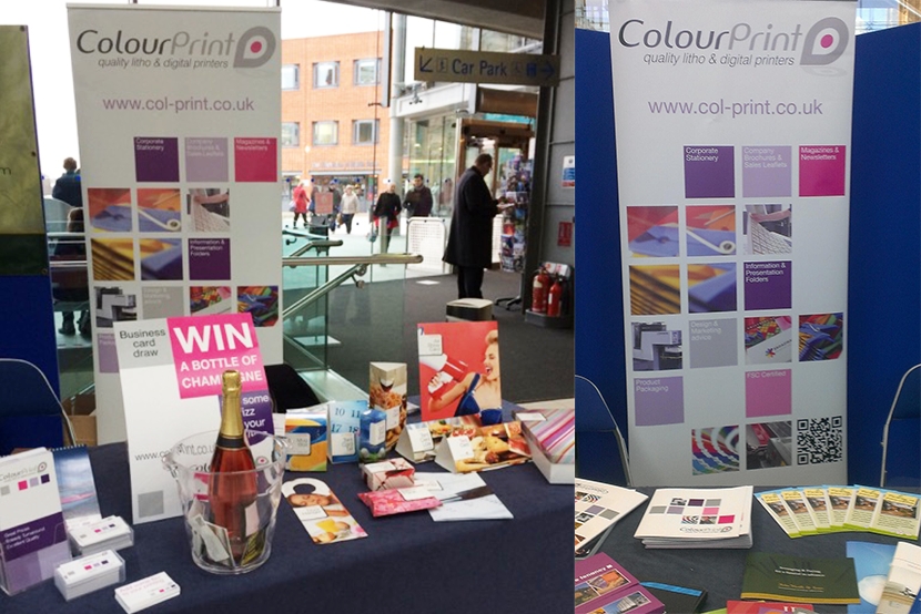 Printed event materials on display