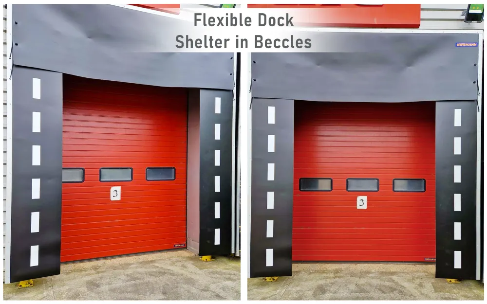 two images showing a flexible dock shelter