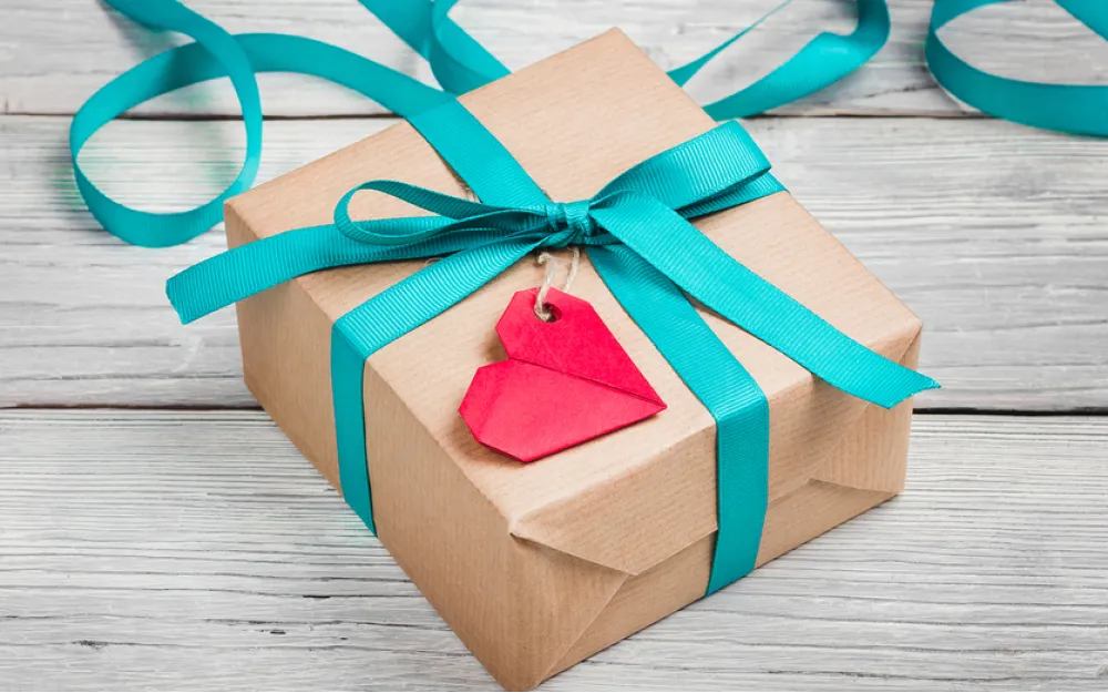 gift wrapped with heart label