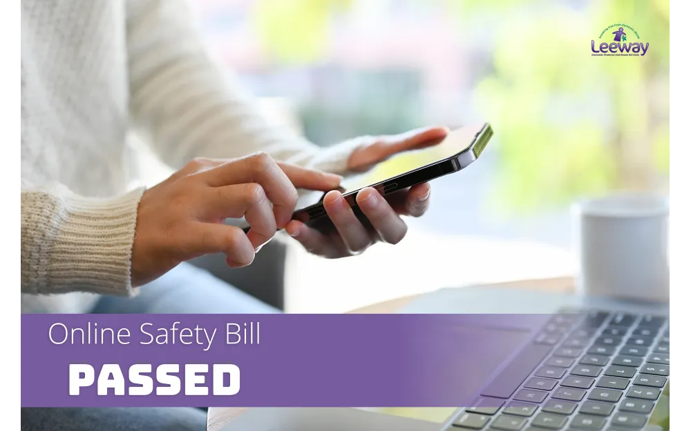 Online safety passed text overlaid an image of someone on their phone