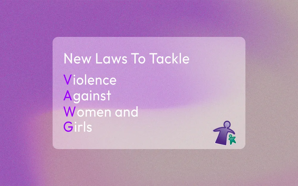 Text reading new laws to tackle violence against women