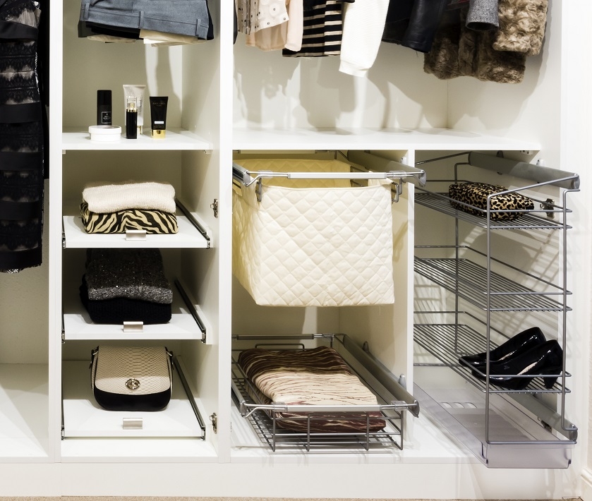A shoe rack in a Mirror image wardrobe