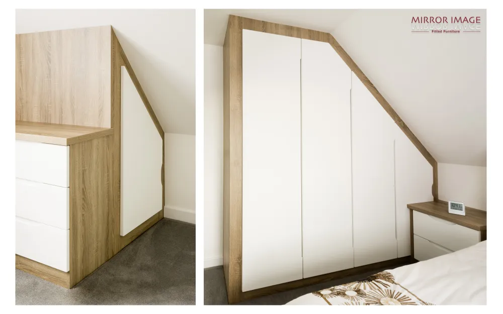 composite image of sloped ceiling storage fitted wardrobes