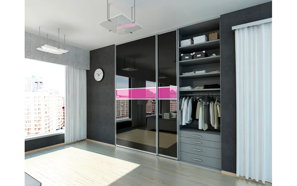 grey wardrobe with mirrors