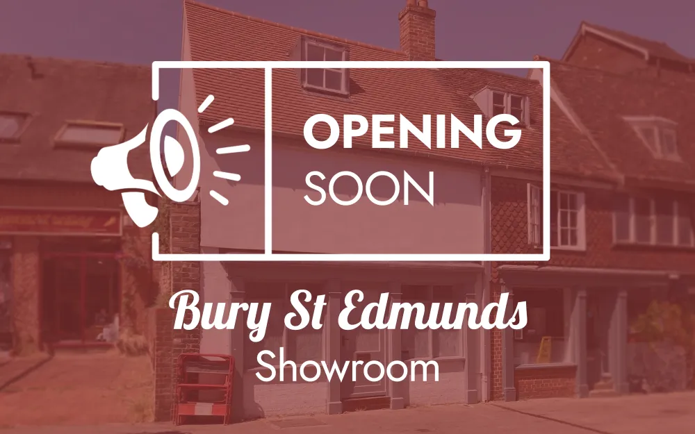 image of new showroom with overlaid text 'opening soon, Bury St Edmunds Showroom'