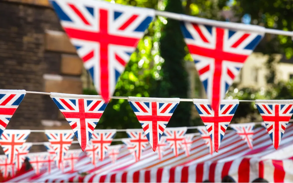 Union flag bunting at street party event