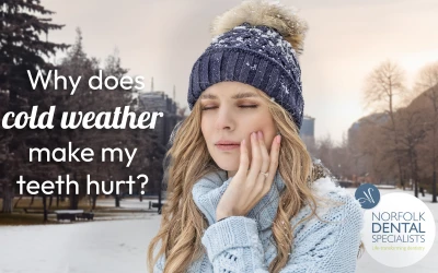 image of woman in tooth pain infront of a snowy background