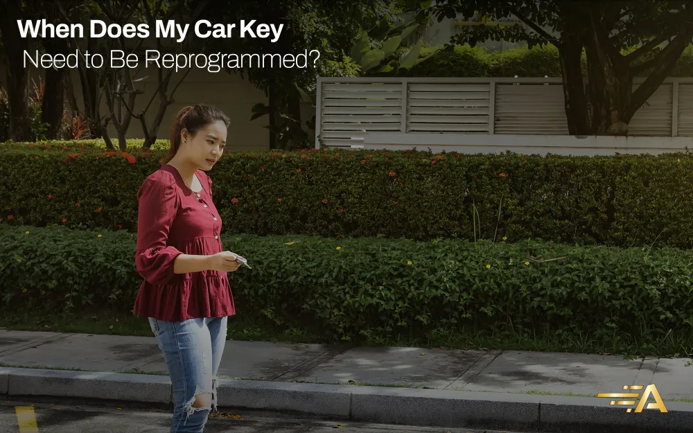 puzzled woman wonders if her car key needs to be reprogrammed