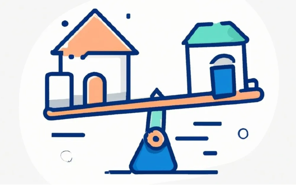 illustration of houses on seesaw representing balance