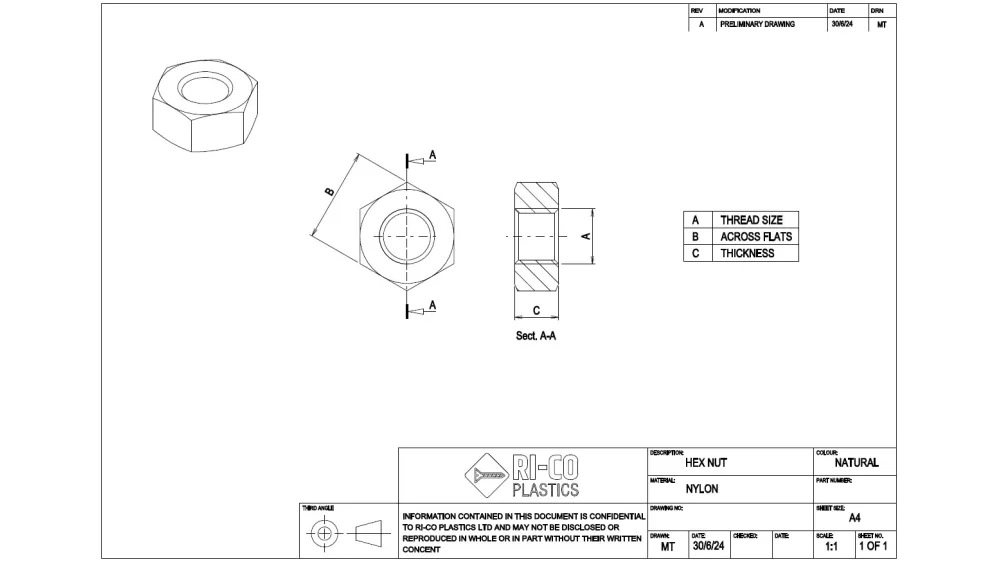 Nylon Hex Nuts - M3