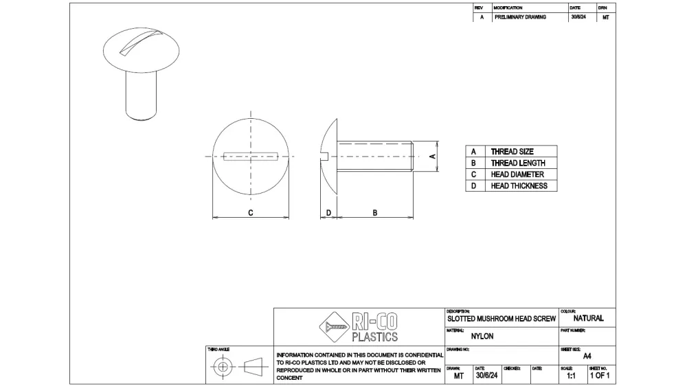 Nylon Mushroom Head Screws - M5 x 12mm