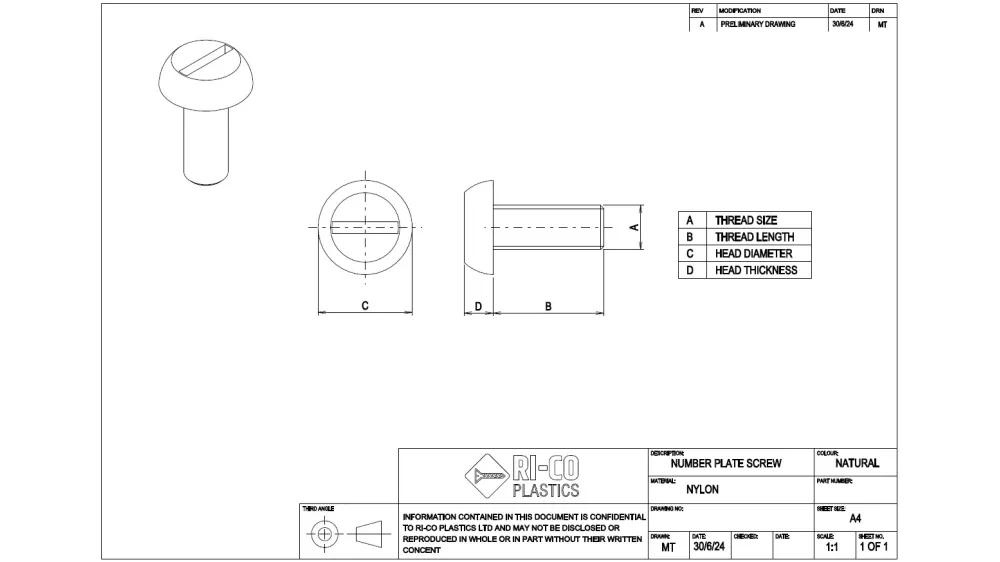 Nylon Number Plate Fixings - M6 x 25mm