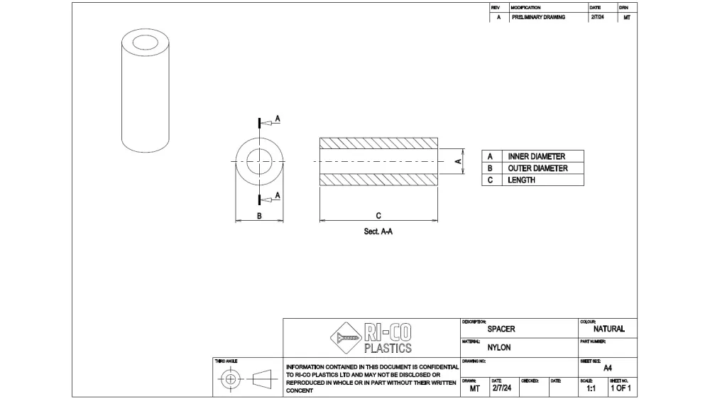 Nylon Spacers - 20mm x 11mm x 80mm