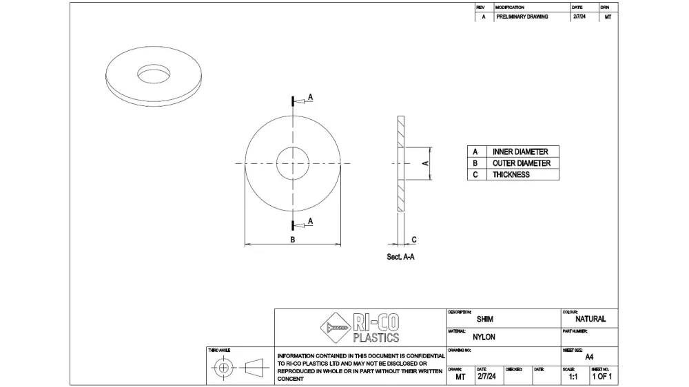 Nylon Shims - 18mm x 10.2mm x 3mm