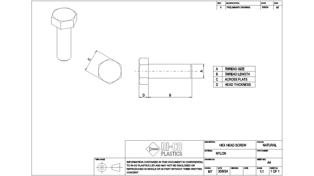 Nylon Glass Filled Hex Set Screws - M5 x 25mm